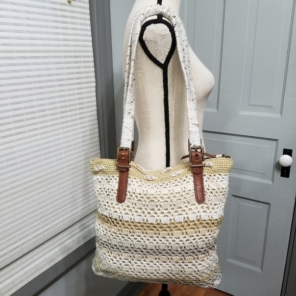 The Sak Crochet Large Shoulder Bag With Wrapped Faux Leather Straps - Picture 9 of 16